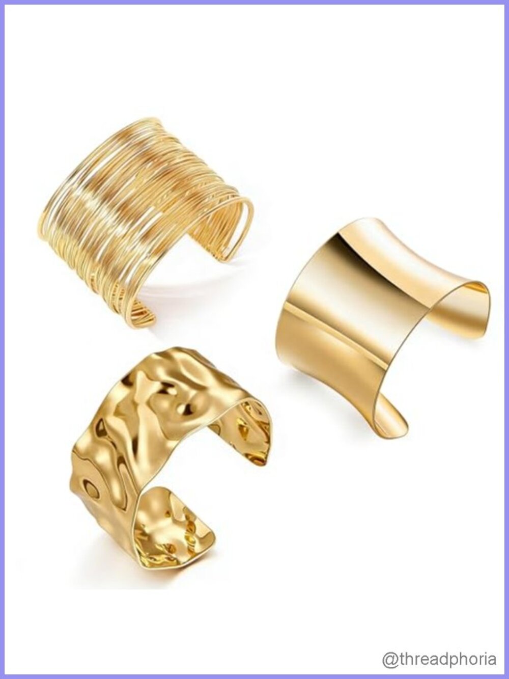 3PCS Chunky Gold Cuff Bracelets for Women Irregular Minimalist Statement Bangle